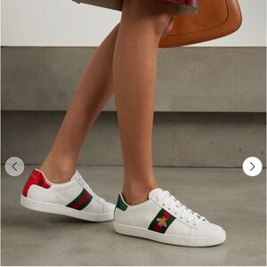 Gucci Ace watersnake-trimmed embroidered leather sneakers